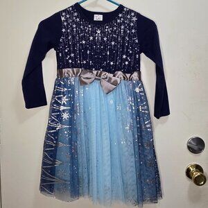 Blue sparkly star and snowflake girls dress